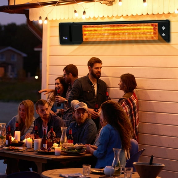 INTER HUT Infrared 1500W Patio Heater with Remote, Wall Mounted Carbon Fiber Energy Efficient Heater, Black