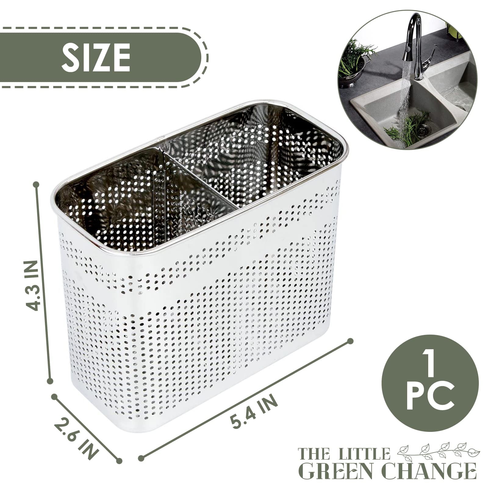 Kitchen Utensils Chopsticks Holder Drying Rack Basket With Hooks 2 Divided Compartments Quality Stainless Steel Large L5.4 X H4.3 W2.6