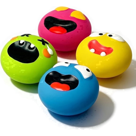 HOLYSTEED Rubber Squeak Dog Balls for Small Dogs, Latex Interactive Fetch Chew Toys with Squeaker for Mini Breeds 4 Pack