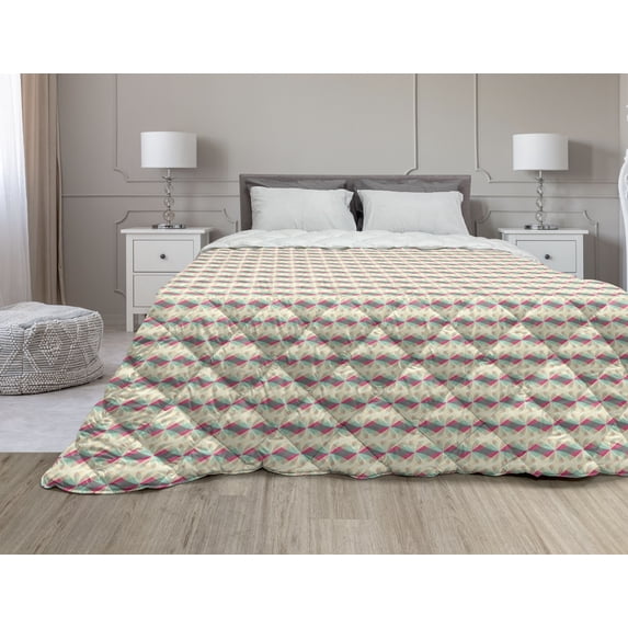 Ethnic Down Alternative Comforter, Abstract Motifs with Swirling Wavy Details Vintage National Design Elements, Microfiber Quilt for All Season, 5 Sizes, Multicolor, by Ambesonne
