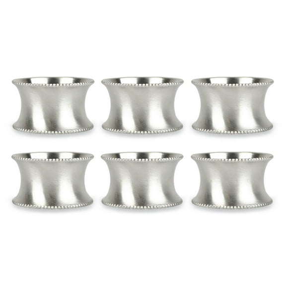 DII Metallic Silver Napkin Ring Set 6 Piece, Beaded Edge