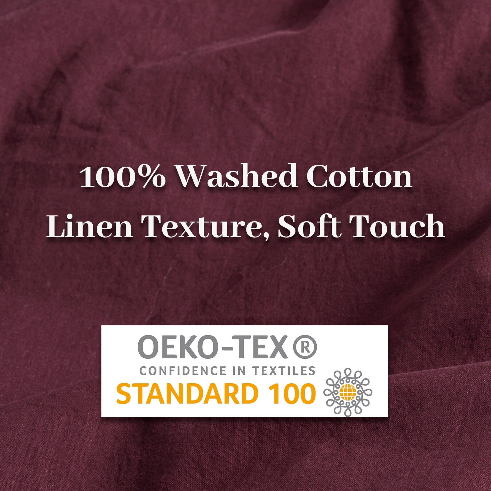 NEXHOME PRO Duvet Cover Set 100% Washed Cotton 2 Pieces Linen Breathable Soft Durable Duvet Cover Bedding Set with Zipper Closure, Twin Size Burgundy Dark Red (Comforter Not Included)
