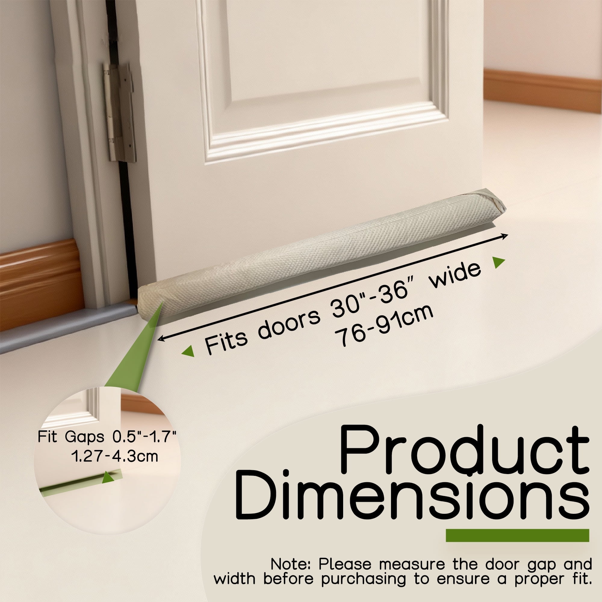 Door Draft Stopper for Bottom of Door, Under Door Gap Filler for Big Gap, No Folding Required, Flexible Installation Door Sweep soundproofing Strip for Home & Apartment, 30-36in