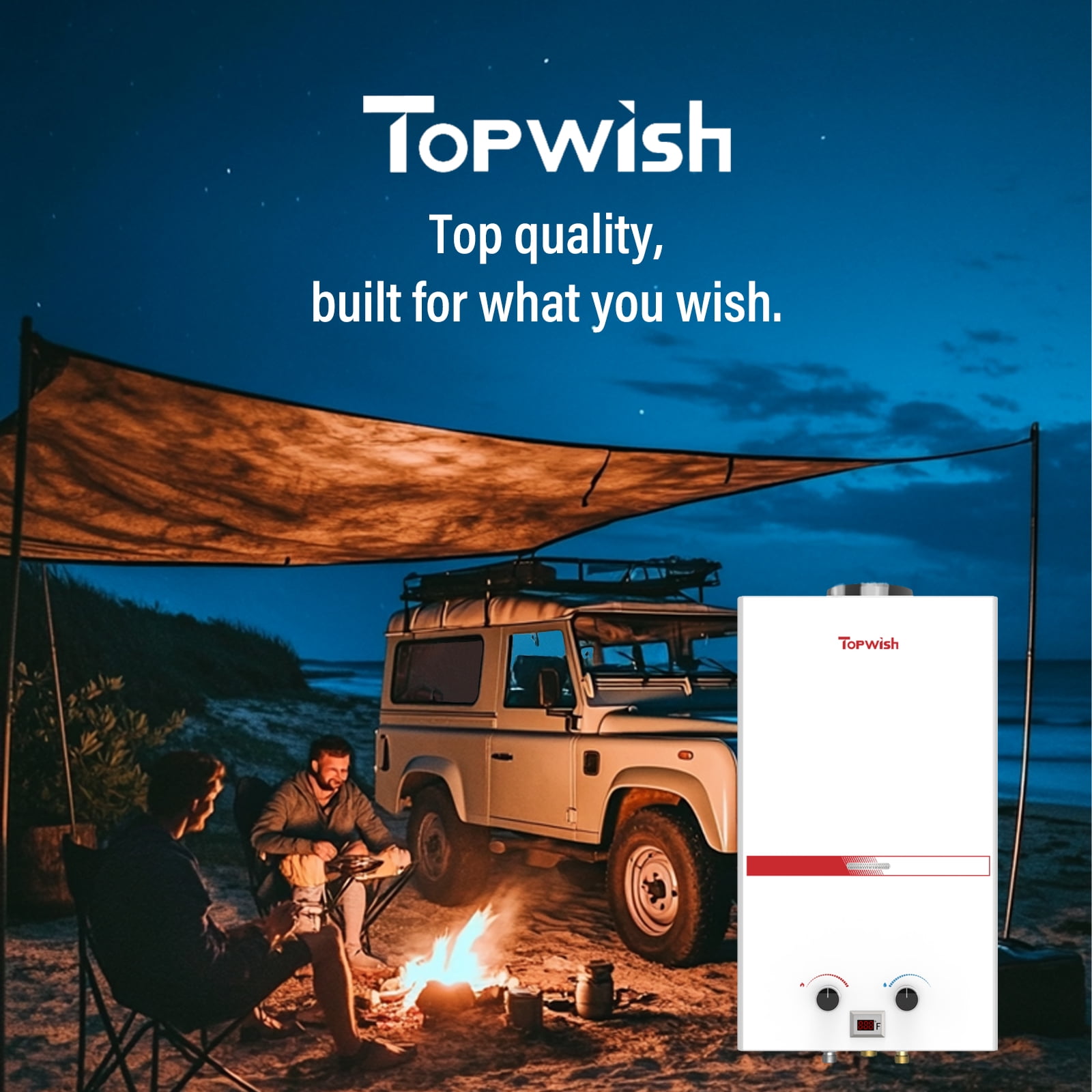 TOPWISH 12L Tankless Propane Water Heater, 3.16 GPM Portable Camping Hot Water Heater, 81,800 BTU, Digital Display, 6-in-1 Safety Protection, Battery-Powered for Outdoor RV Shower & Cabin