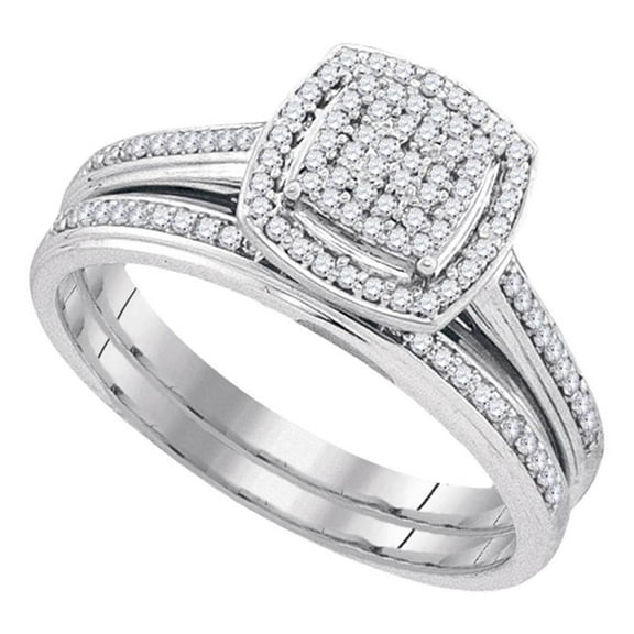 10kt White Gold Womens Round Diamond Bridal Wedding Engagement Ring Band Set 1/4 Cttw
