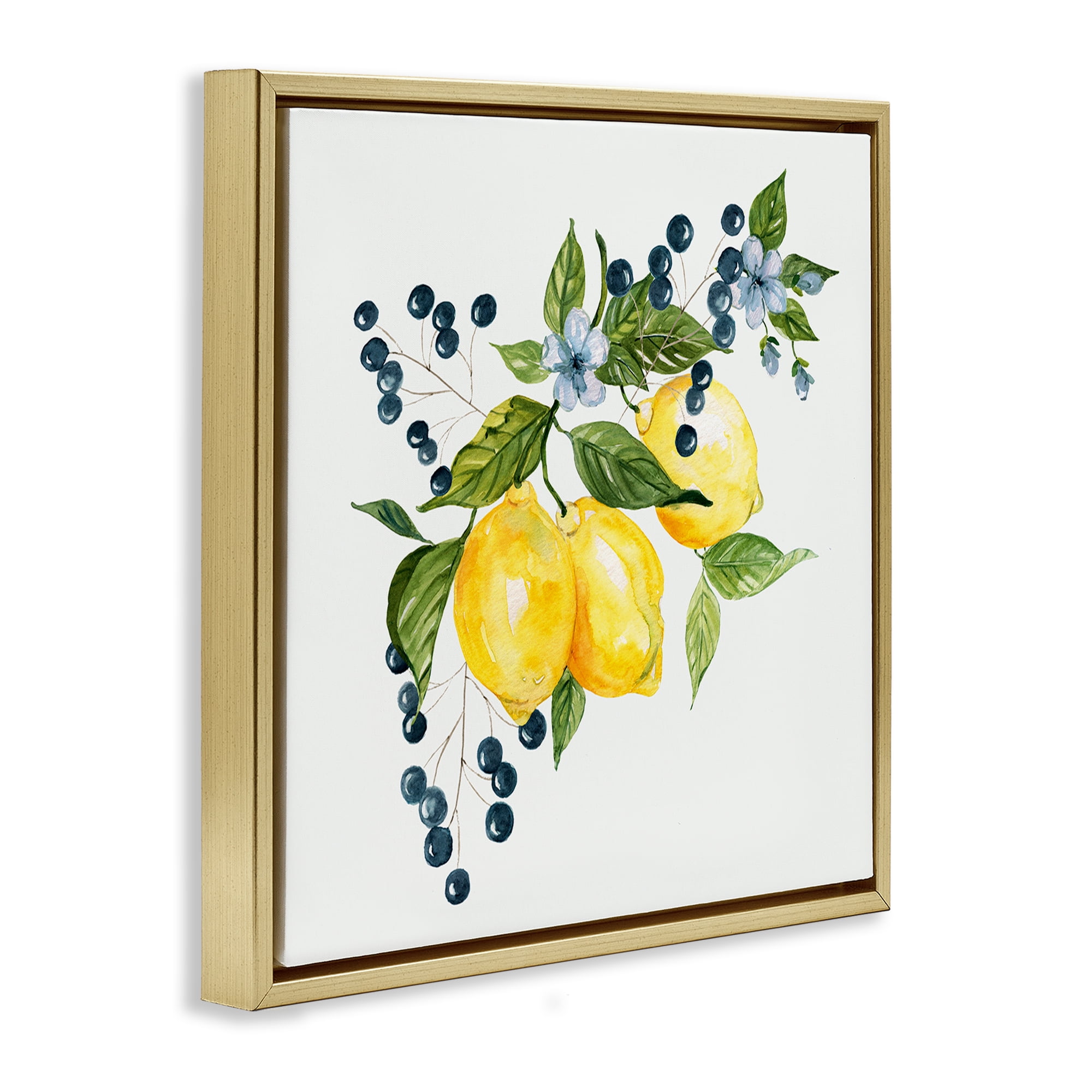Stupell Industries Lemon Branch with Berries Gold Framed Floater Canvas Wall Art, design by Livi Finn
