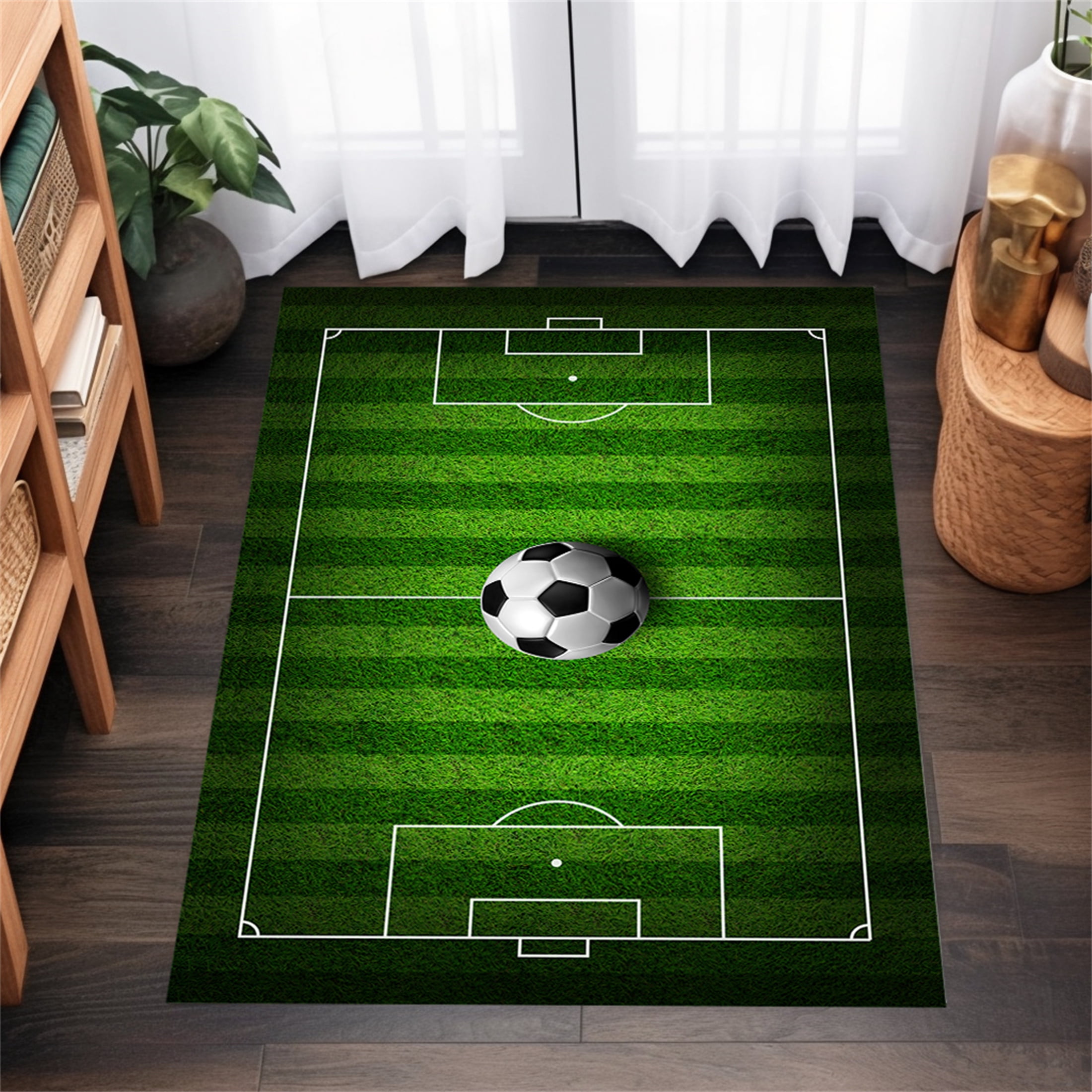 Osimiccp Soccer Rug, Non-Slip Sports Field Rug for Bedroom or Living Room, 5' x 7'