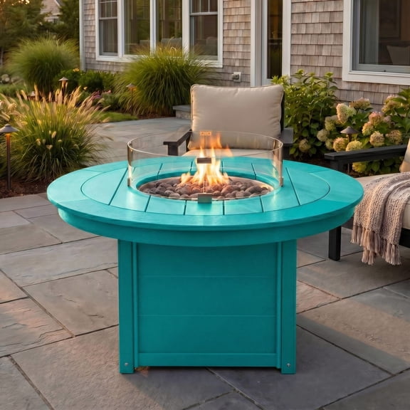 WestinTrends Helios 47" Modern Outdoor 55,000 BTU Patio Propane Round Fire Pit Table (Rocks Not Included), Turquoise