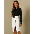 thumbnail image 2 of DARING DIVA Women's Asymmetrical Front Split Belted Midi Pencil Skirt S White, 2 of 6