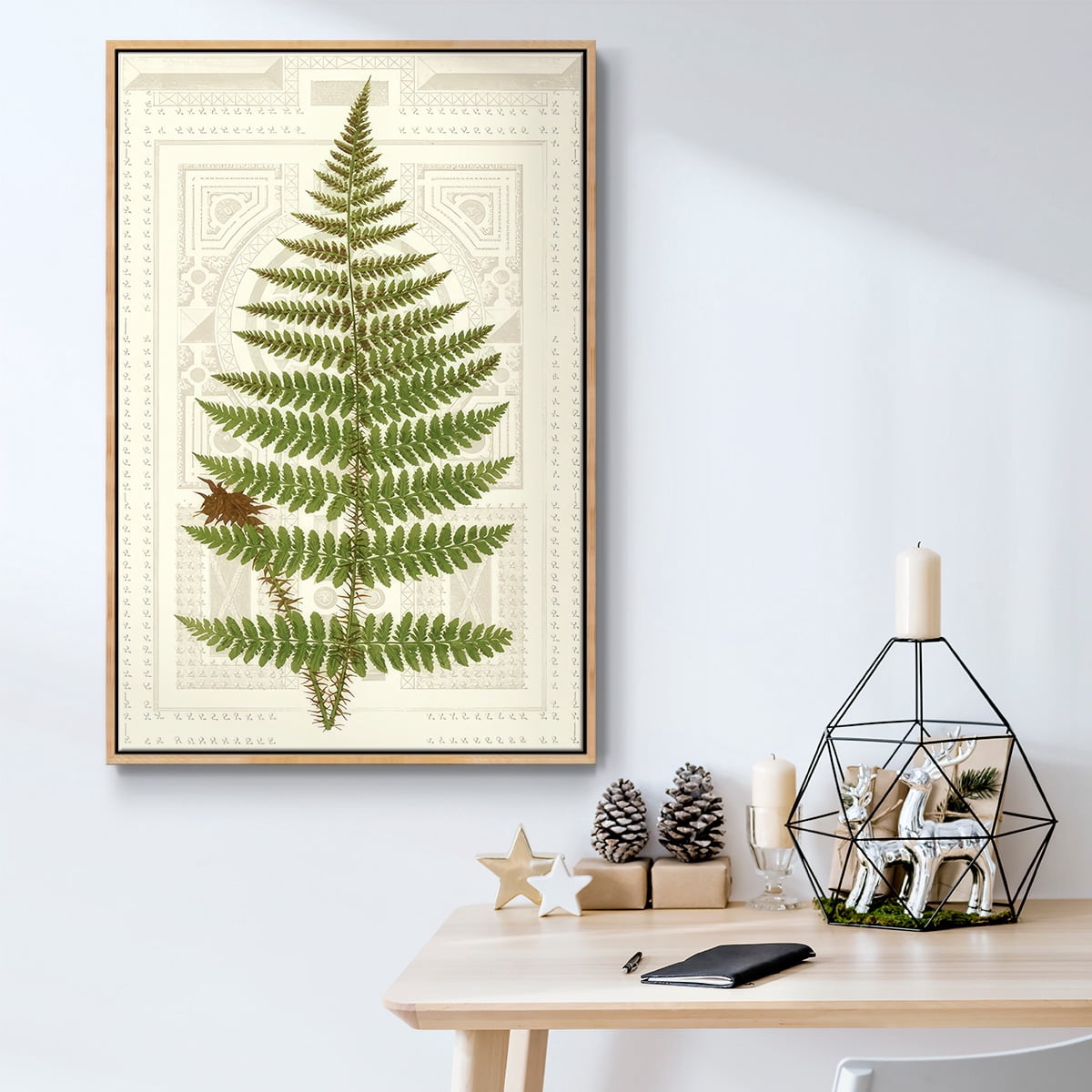 Garden Ferns V - Framed Gallery Wrapped Holiday Canvas - 17 x 25 - Natural Wood Frame