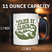 Take It Slow Sloth Mug - Cute & Funny Animal Coffee Mug Gift for Sloth Lovers - Unique Relaxing Coffee Lover Present - 11 Ounce Black Rim Handle Novelty Coffee Cup - WMUG0807-Black Rim