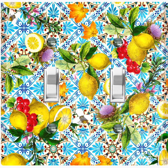 Metal Light Switch Plate Cover Colorful Floral Fruit Tile Pattern TIL011