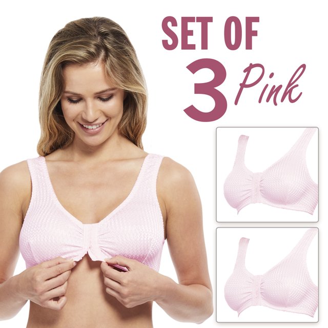 Carole Martin Full-Freedom Comfort Bra Wireless Front Closure Style 7218 Set of 3-Pink 48
