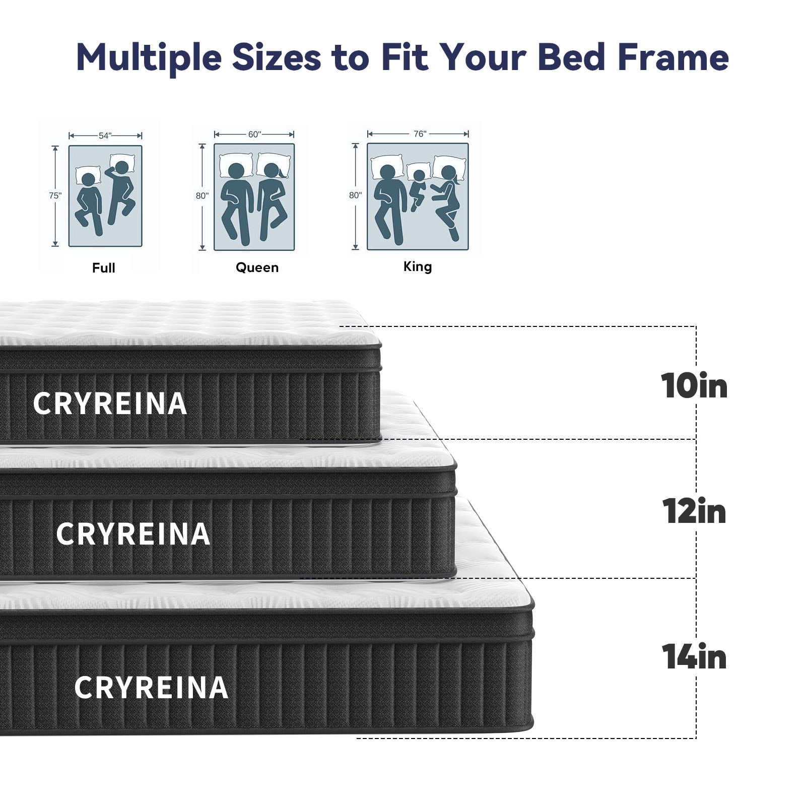 CRYREINA Full Size Mattress 10 inch, Hybrid Mattresses in a Box, Upgrade Individually Pocket Springs, Medium Firm, Pressure Relief, Breathable Comfort and Durable