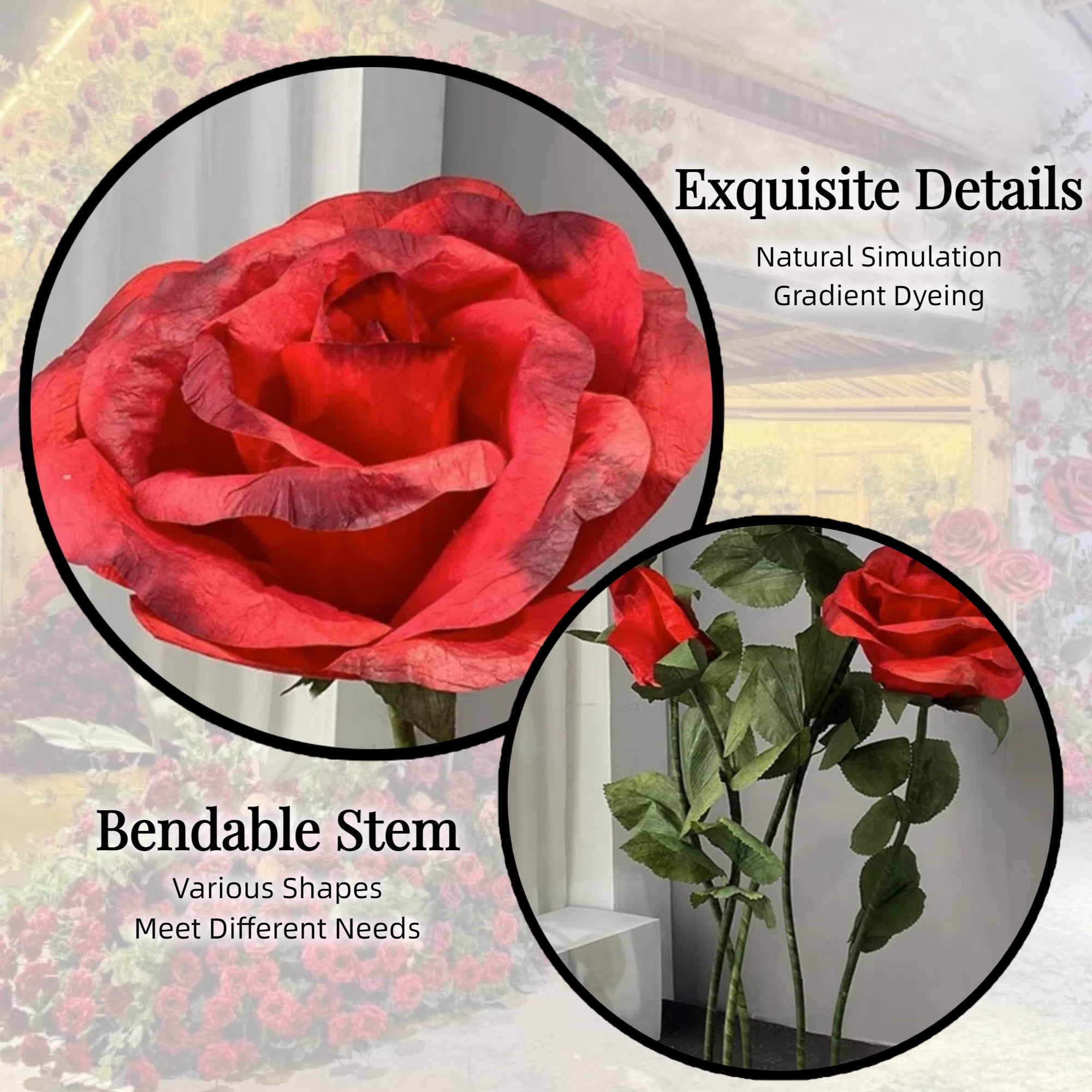 Louis Garden 5.9’ Rose Artificial Flower Set Party Backdrop Giant Flowers for Decoration, Blue