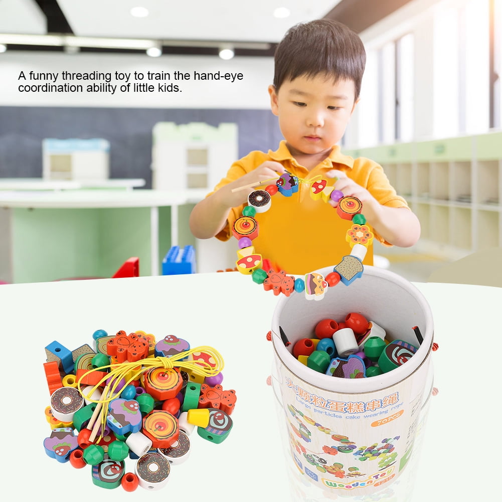 Colorful Wooden Beads Stringing Threading Educational Toy Children