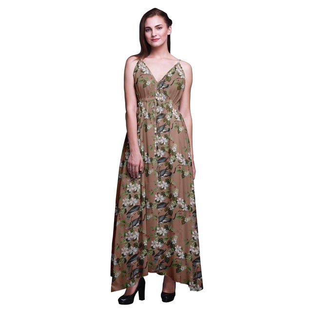 Bimba Robe de Plage Bohème Sans Manches Longue Maxi à Bretelles Imprimée pour Femmes - TTTTG