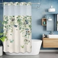 thumbnail image 6 of No Hook Sage Green Eucalyptus Shower Curtain with Snap in Liner Set, Weeping Botanical Leaves Linen Waterproof Fabric Bathroom Curtains with See Through Top Window, Hotel Style Stall 54 x 78 Inch, 6 of 9