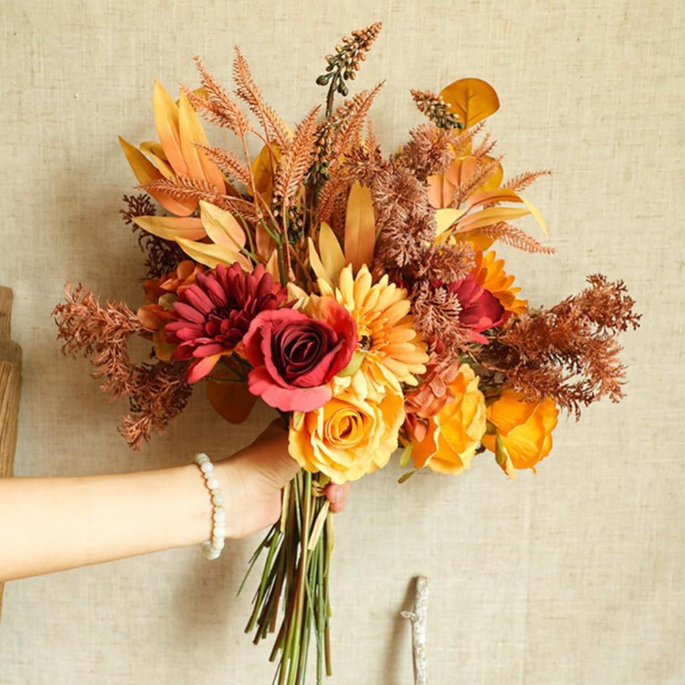 Artificial Sunflowers Flowers Bouquet Silk Yellow Flowers Stems Bulk Fake Floral Plants for Wedding Bridal Bouquet Autumn Home Decor Table Centerpieces