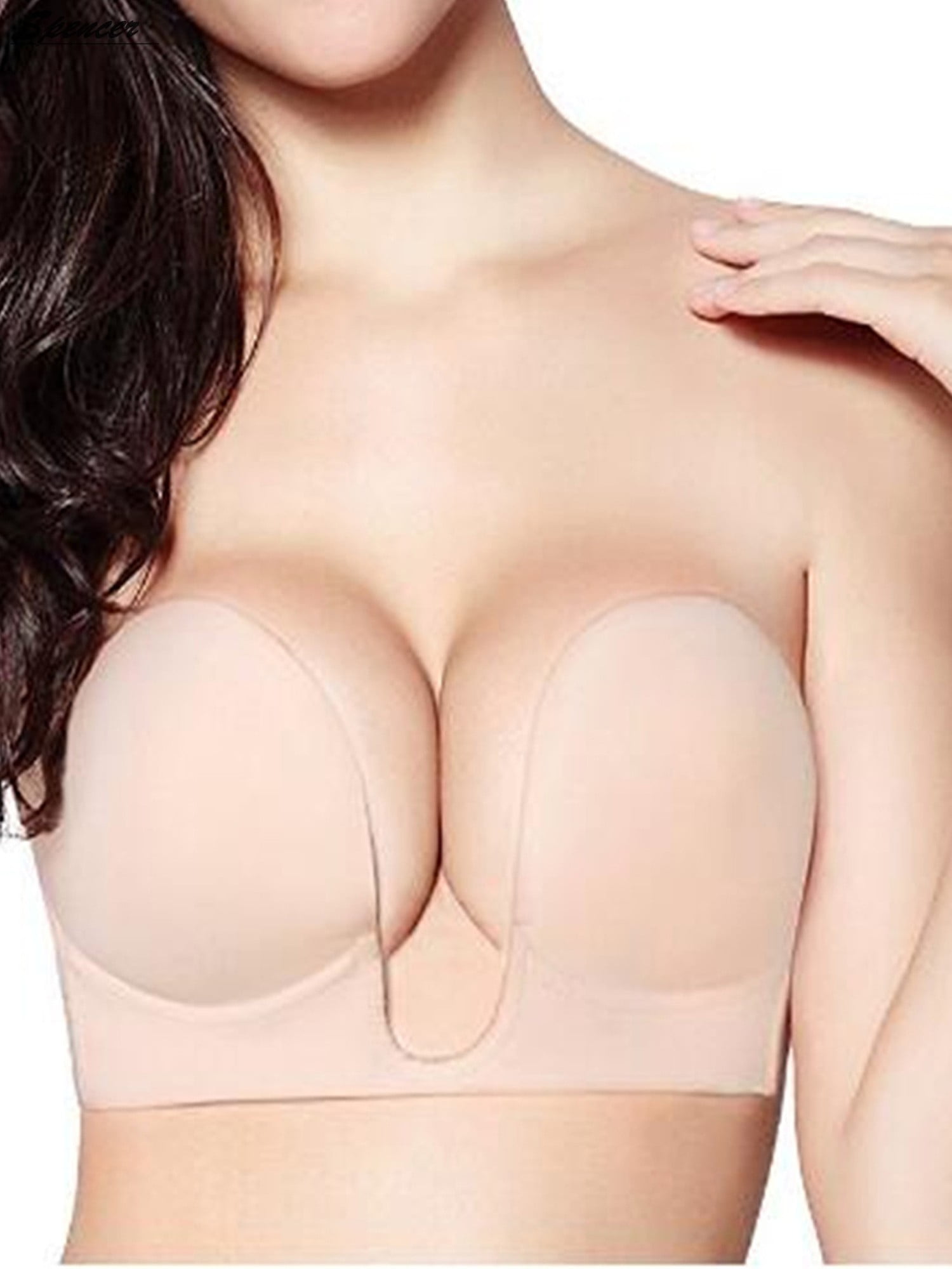 Dopheuor Push Up Plunge Strapless Sticky Adhesive Bra Deep U-Shaped  Invisible Backless Bra for Women
