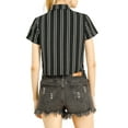 thumbnail image 4 of MODA NOVA Junior's Striped Button Up Short Sleeve Tie Front Crop Shirt Black L, 4 of 6