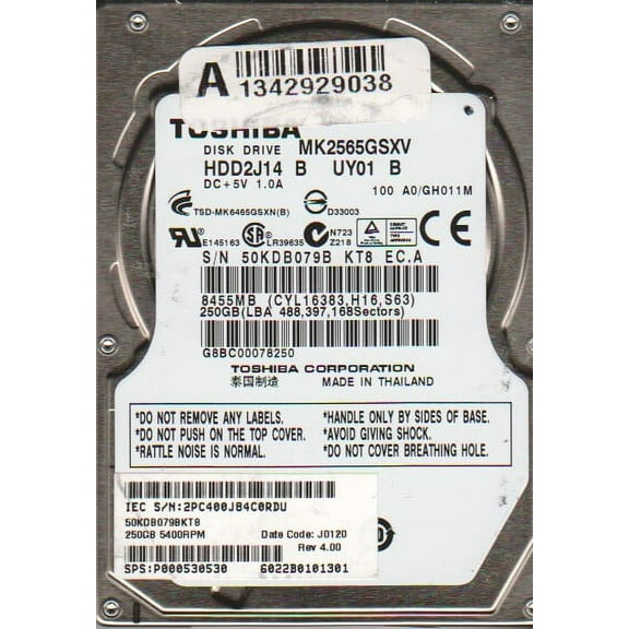 MK2565GSXV, A0/GH011M, HDD2J14 B UY01 B, Toshiba 250GB SATA 2.5 Hard Drive