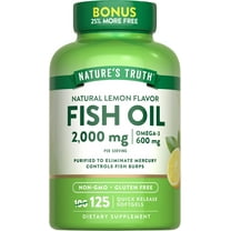Omega 3 Fish Oil 2000 mg | 125 Liquid Softgels | Burpless, Lemon Flavor Pills | Non-GMO, Gluten Free Supplement | By Nature's Truth