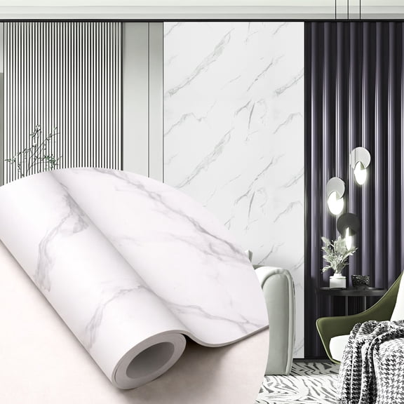 Dundee Deco Peel and Stick Faux Marble Wallpaper Roll, 24" x 9', White, Light Grey Veins