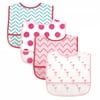 Luvable Friends Baby Girl Waterproof PEVA Bibs 4pk, Flamingo, One Size