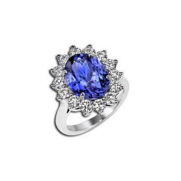 Harry Chad Enterprises 61794 5.25 CT Tanzanite with Diamonds Engagement Ring, 14K White Gold - Size 6.5