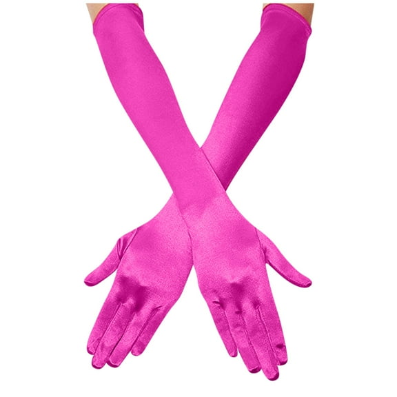 AWZXDE Elbow Length Satin Dance Gloves for Women 1920s Opera Bridal Style Long Finger Gloves for Events and Formal Occasions Hot Pink,One Size