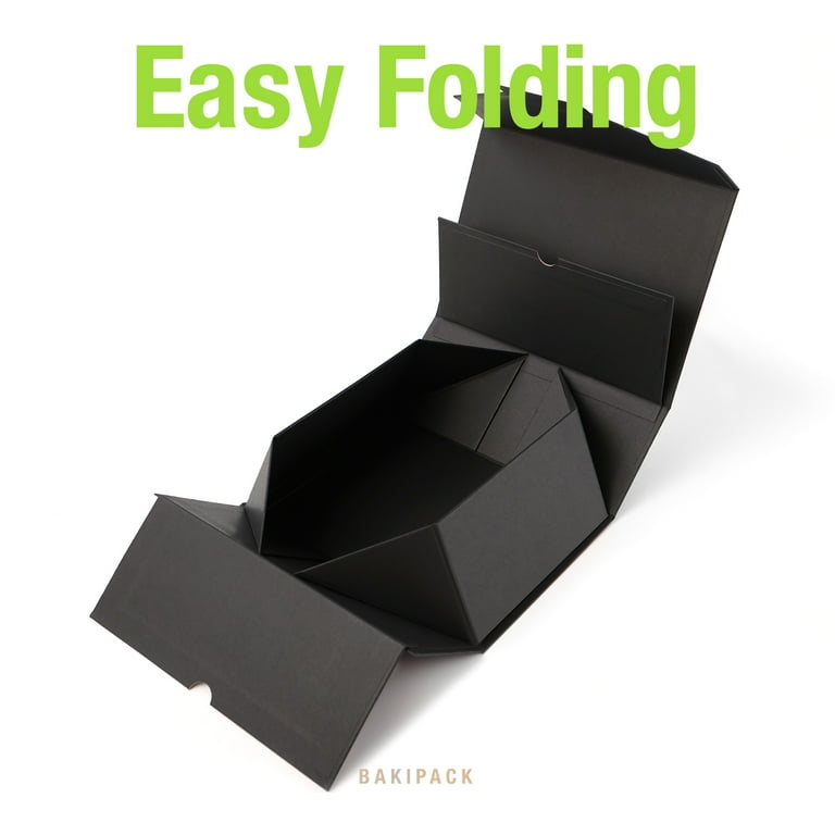 BAKIPACK Black Gift Box with Lid , Reusable Collapsible Gift Box, 9x6.5x3.8 inches(No Magnetic, No stickers, Matte)