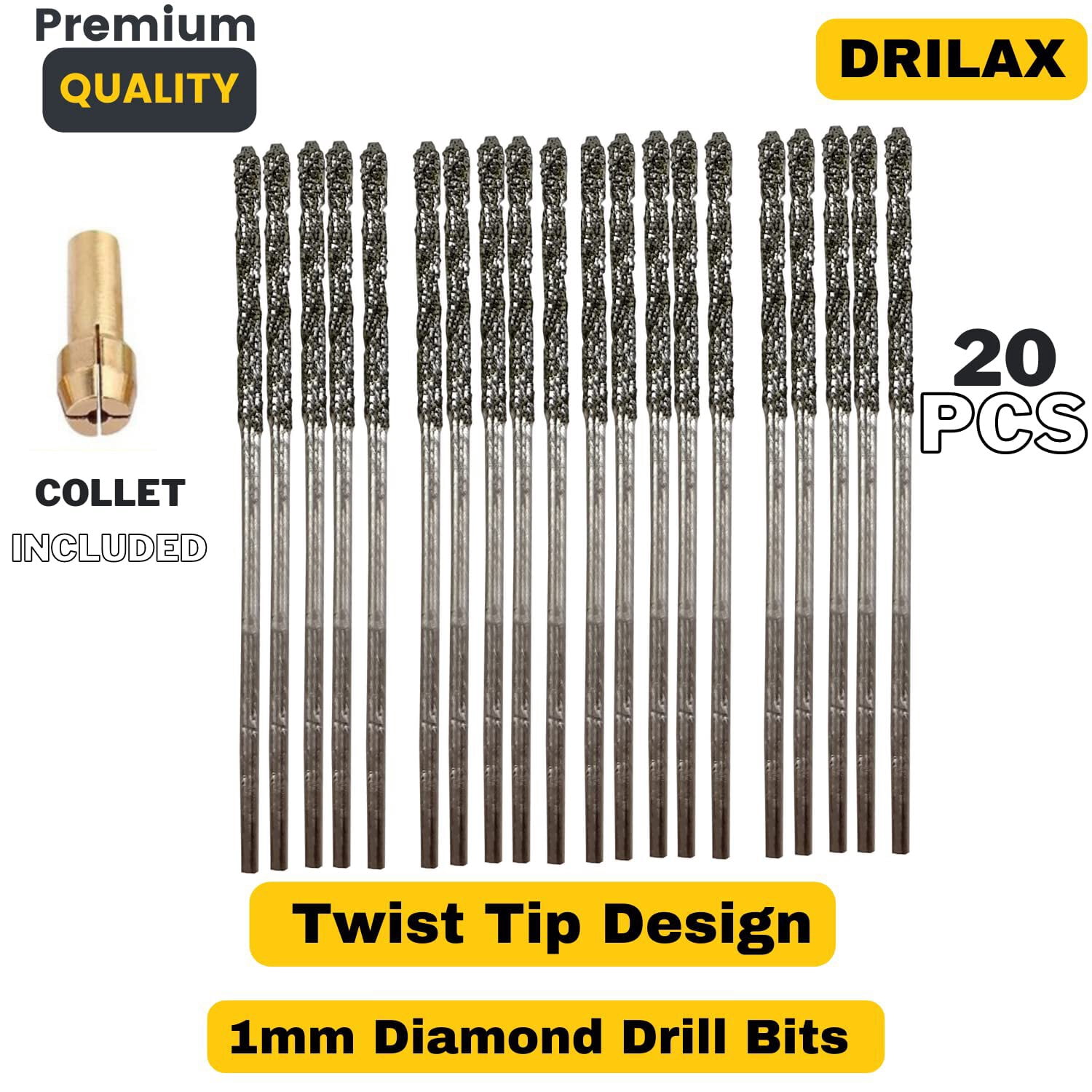 1mm Diamond Bits For Drilling Stone Compatible with Dremel Drill Bit Set Twist Tip Design Jewelry Sea Glass Beach Shell Gemstone 20 Pieces Set