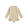 thumbnail image 4 of Baby Girls Long Sleeve One-Piece Swimsuit, Solid Color Ruffle Zipper Rash Guard Swimwear Bathing Suit 12 Months-5 Years, 4 of 10