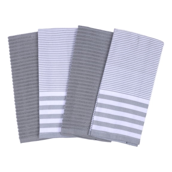 Mainstays 4-Pack 15"x25" Horizantal Stripe Kitchen towel, Soft Silver