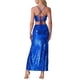 thumbnail image 3 of INSPIRAR CHIC Conjuntos de 2 Piezas para Mujeres Top Corto de Tirantes de Lentejuelas y Falda Maxi de Cintura Alta con Corte M Color Azul Real, 3 of 6
