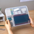 thumbnail image 4 of Extra Large Capacity Pencil Box, Stackable Organizer, Transparent Plastic, Snap-Tight Lid, Office Storage for Pens Markers Tape Erasers, 25.1x10.4x9.5cm, 4 of 5
