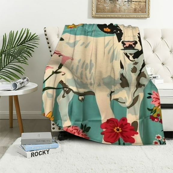 PRATYUS Cow Horse Blanket Cozy Fluffy Goat Pig Stuff Decor Throw Blanket Plush Soft Warm Farmhouse Animals Lightweight Flannel Gifts Blanket for Women Girls Adult Kids White