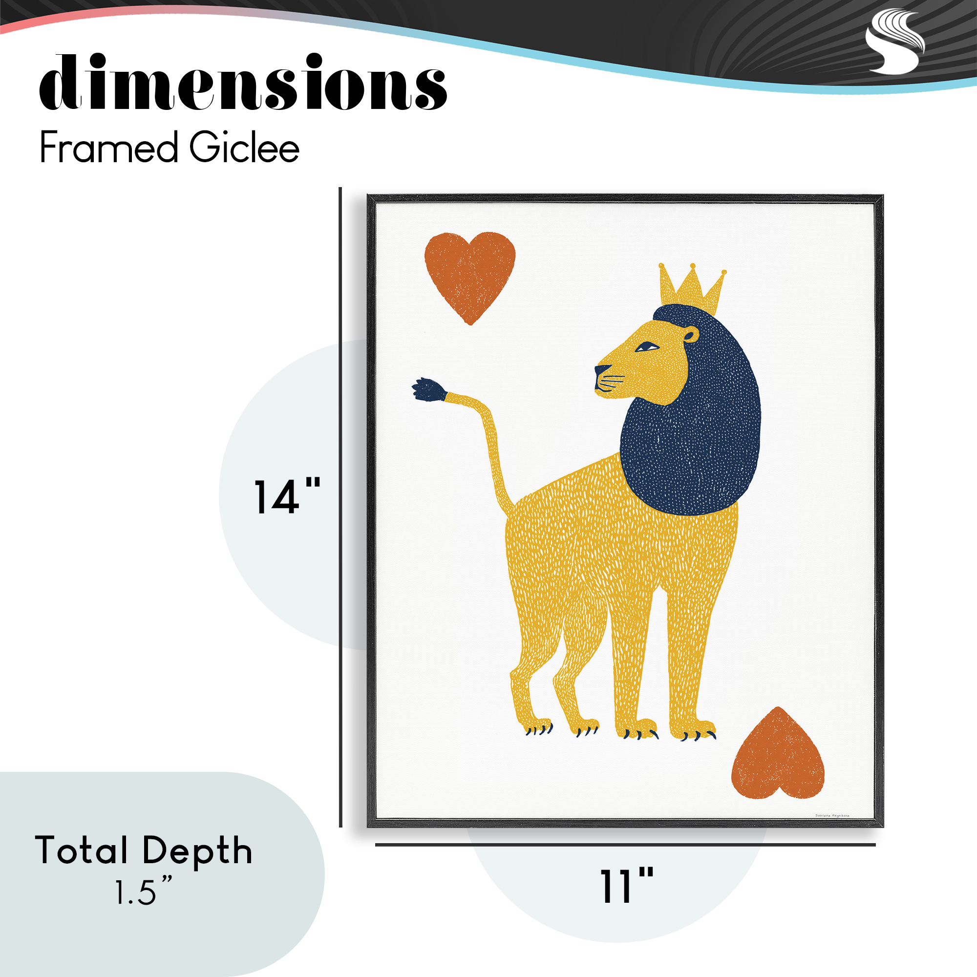 Lion & Hearts Card Black Framed Giclee Art, design by Svetlana Aleynikova