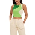thumbnail image 1 of ATHLECHIC Camiseta sin mangas de color bloque de verano para mujer, con cuello redondo, básica, crop, para salir, talla XL, verde, 1 of 5