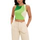 thumbnail image 1 of ATHLECHIC Camiseta sin mangas de verano de bloques de color para mujer, con cuello redondo, básica, crop, salida, color verde, 1 of 5
