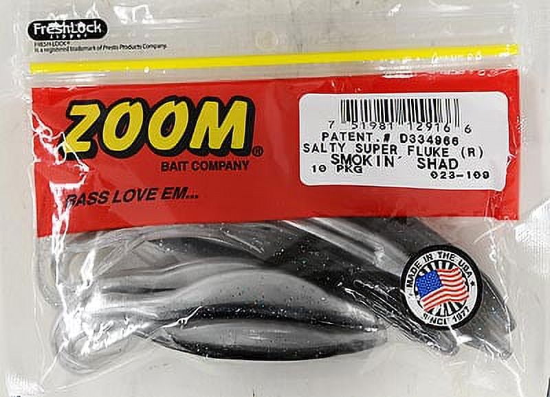 Zoom Super Fluke Freshwater Fishing Soft Bait, White Ice, 5 1/4, 10 Pack 