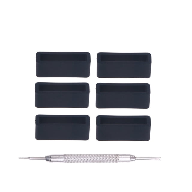 KAKOWELY 6 PCS 22mm Replacement Silicone Watch Band Strap Loops with Repair Tool (Black),1.02X"X0.39"X0.39"