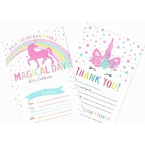 Unicorn Party Supplies, Unicorn Birthday Party Invitations   Thank You Cards set For Girls (25 cards each) with Envelopes (50 Counts), Unicorn Theme Party Supplies