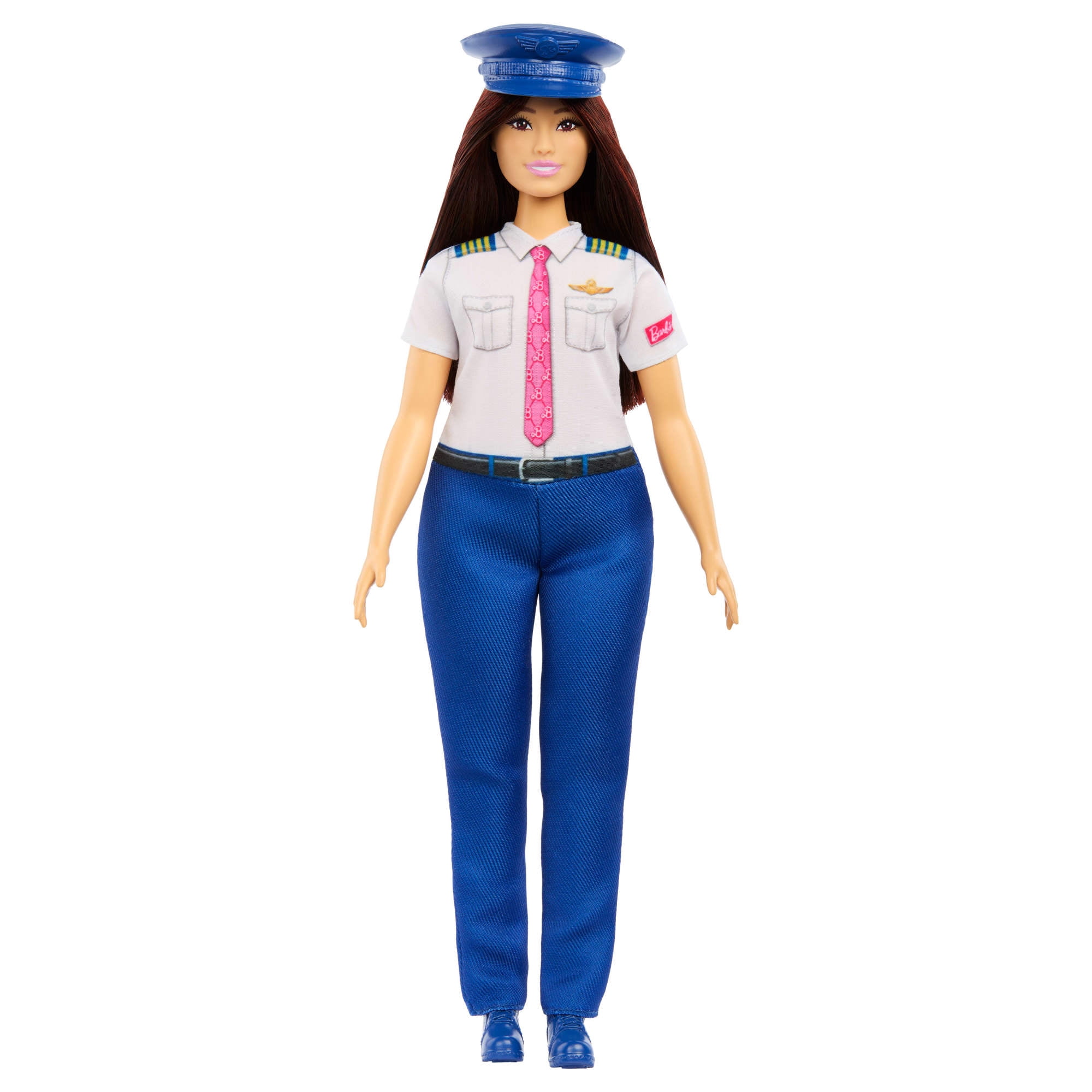 Barbie Flight Attendant Brunette Fashion Doll in Removable Blue