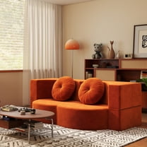 Jopath Queen Size Convertible Futon Sofa Bed,Plush Corduroy Foam-Filled Sleeper Sofa Bed,Folding Mattress Couch Loveseat for Living Room,Guest Bed,No Assembly Required,Orange