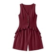 thumbnail image 7 of Mifsaly 2 Piece Linen Set for Women Sleeveless V Neck Button Down Peplum Top and Loose Shorts Lightweight Flowy Casual Vacation Summer Outfits Wine,XXL, 7 of 7
