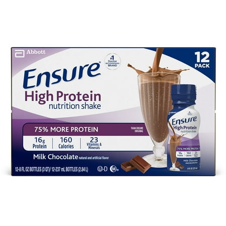 Ensure High Protein Nutritional Shake with 16g of High-Quality Protein, Ready-to-Drink Meal Replacement Shakes, Low Fat, Milk Chocolate, 8 fl oz, 12