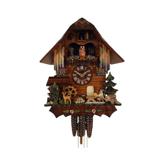 Cuckoo Clock Black Forest house with moving beer drinker, Deer