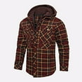 thumbnail image 4 of TFEOQRY Men's Casual Hooded Jacket Checkered Design Velvet Button Outwear with Pockets Long Sleeve Hooded Overcoat Red, 4 of 5